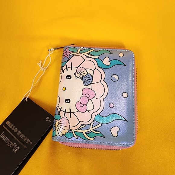 Loungefly Sanrio Hello Kitty Mermaid Metallic Iridescent Blue Zip Wallet NEW - Picture 9 of 13